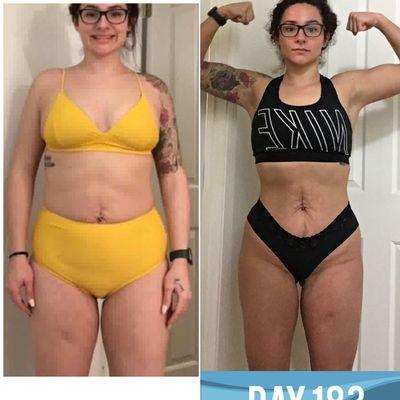 6 month online training client. Lost over 10lbs and built overall lean muscle and -6" off her waist.