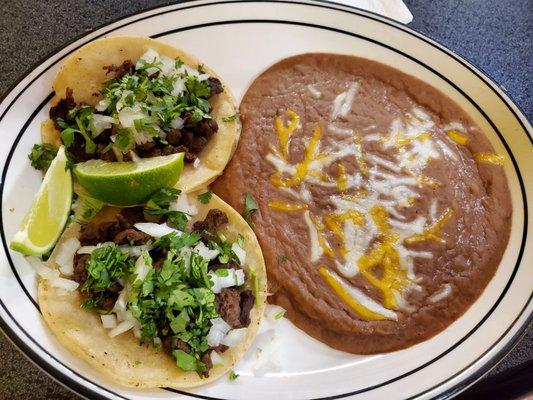 2 Carne Asada Tacos & side of beans