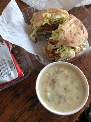 Spicy crispy chicken ciabatta and chicken pot pie soup