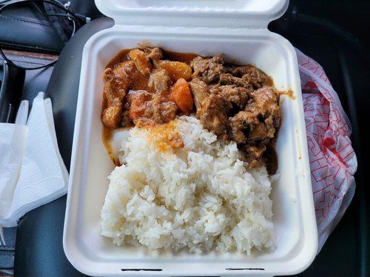 2 item rice plate (about $10) with chicken adobo on right and not sure what's on the right but it was very good