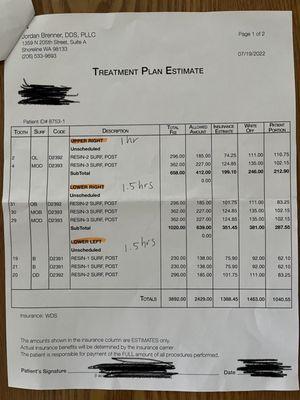 Treatment Plan Estimate