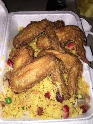 Chicken wings with pork fried rice