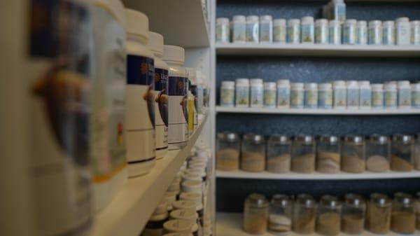 We carry a fully-stocked on-site herbal pharmacy, that includes top-of-the-line, heavily-tested pharmaceutical grade extracts.