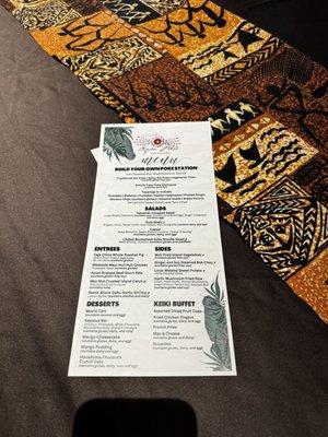 Dinner buffet menu