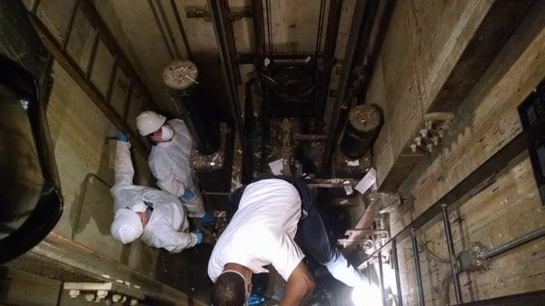 Cleaning an elevator bank For Otis Elevator.