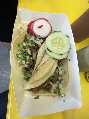 Carnitas and steak tacos