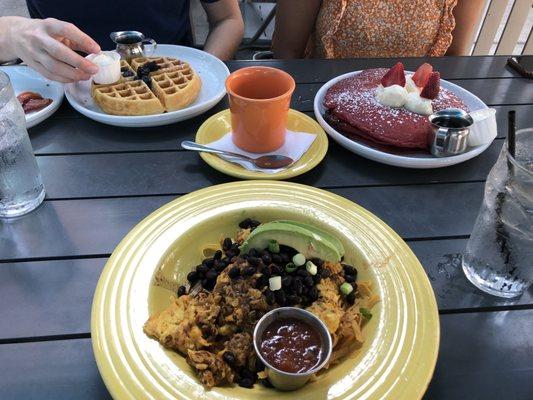 Red velvet pancakes Waffle