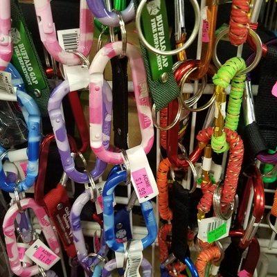 a collection of colorful carabiners