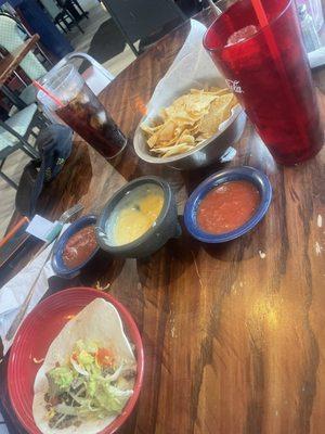 Starter of homemade chips salsa & queso (in house)