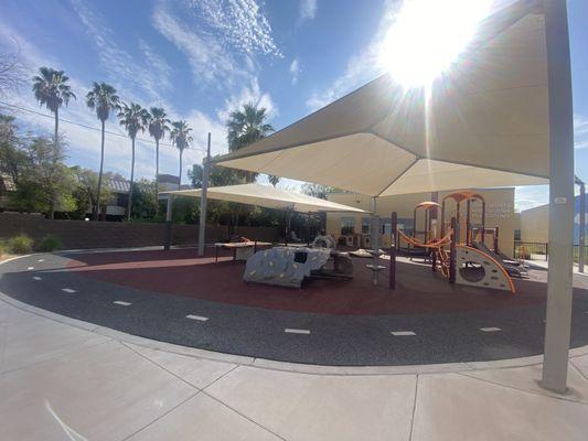 A sunny day on the Upward playground, which is adaptive for various physical abilities for our inclusive and special needs programs.