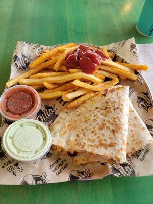 Plain o chicken quesadilla with fries