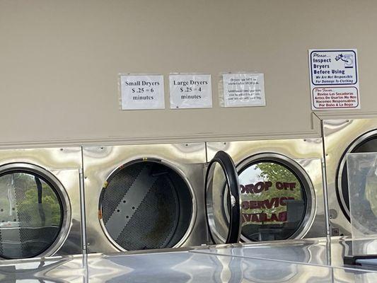 Small/larger dryers and pricing