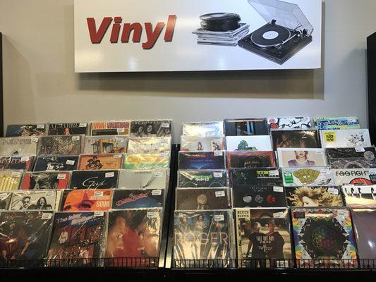 Vinyl section with new and older albums priced from $2.99 to $25 on average