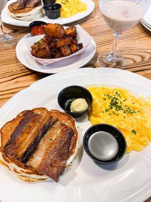 Lemon Ricotta Pancakes, Pork Belly and Soft Scrambled Eggs