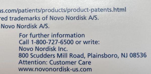 The address of Novo Nordisk as listed on Yelp and the box. Posted 01/15/21