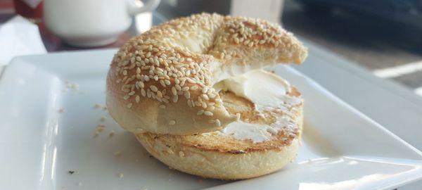 Sesame bagel and cream cheese