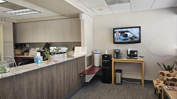 Reception area and complimentary beverage station