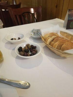 Olives and bread to start