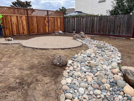 Stone creek and small sitting area.