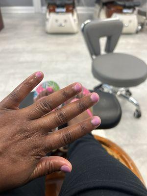 Gel manicure and pedicure. The pink is so pretty and vibrant.