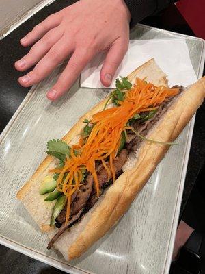 Beef banh mi. Hand for scale!