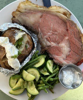 Way too fatty Prime rib, veggies, potato.