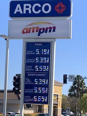 $5.19/gallon of 87 type of petrol is the CASH price only.