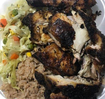 Jerk chicken with peas and rice veggies