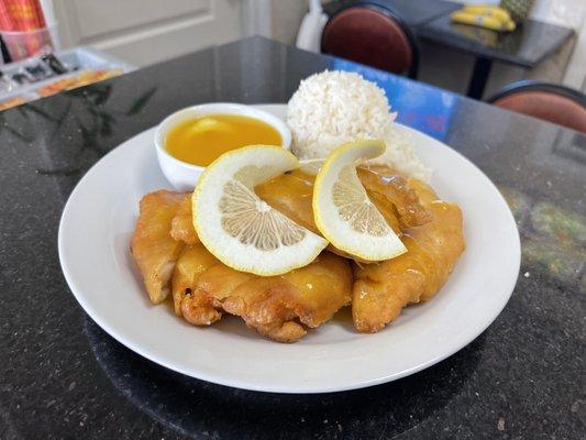 Lemon Chicken, Rice and Side of Lemon Sauce