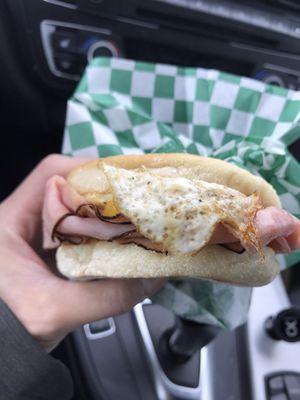 Breakfast sandwich with ham.