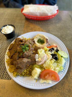 Lamb and beef gyro dish