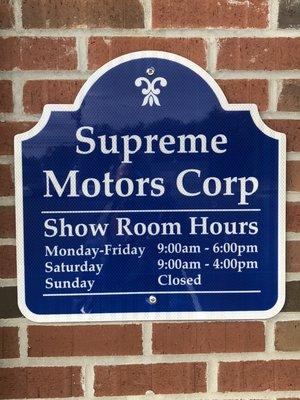 Showroom/ SALES hours