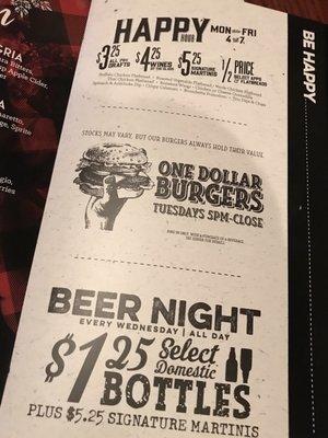 $1 burgers and 1/2 price apps 12/17