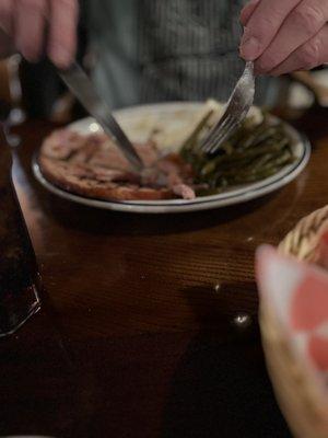 Ham dinner with yummy mashed taters and fresh green beans