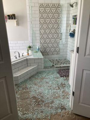 Glass from exploding shower wall