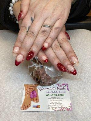 Red sparkle on natural nails