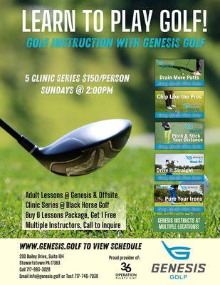 Get started in golf with our Golf Clinic series at Black Horse. We cover 5 core swing components over the summer. Each session is 90-minutes