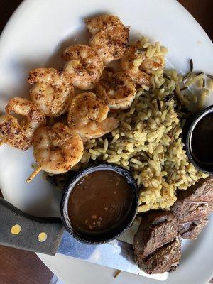 Fillet mignon and skewered shrimp