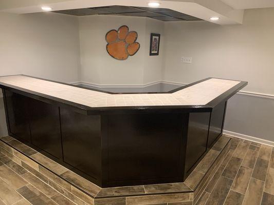 Refinished bar & wood ceiling