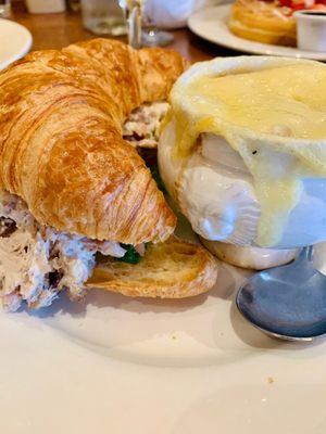 Chicken Salade on Croissant and French onion soup