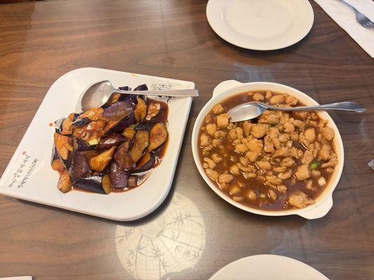 Eggplant in Hot Garlic Sauce (FAVORITE!!) and Szechuan Chicken (no pepper, highly regret it!)