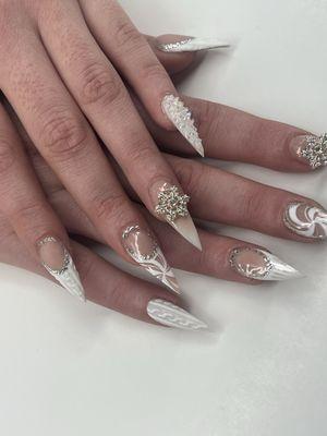 Acrylic nails  Stiletto nails  Holiday winter nails  Sweater nails