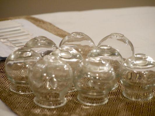 Glass cups for cupping therapy at our Atlanta acupuncture practice.