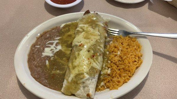 Pork burrito with verde sauce