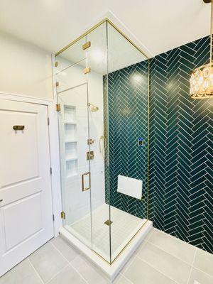 Frameless Steam Shower Enclosure - in Satin Brass Finish