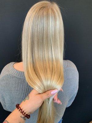 Long Smooth Dimensional Champaign Blonde Highlights