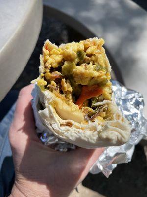 Green chile bacon breakfast burrito. Sublime