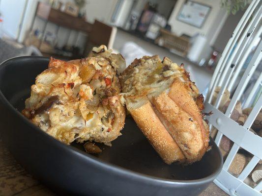 Chicken Cheesesteak with provolone, mushrooms, onion & sweet peppers. Air fried when we got home 100/10