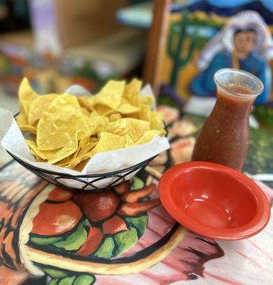 Flat chips and salsa.