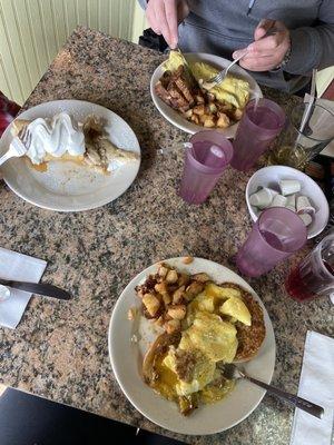 Cajun crab benedict jj pancakes steak omelet